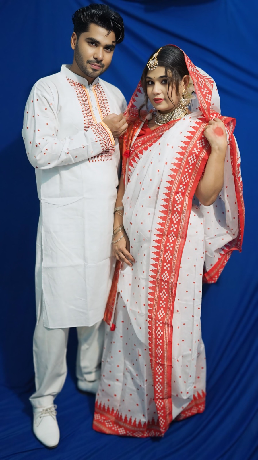 Panjabi Sharee with Blouse Piece Couple Set