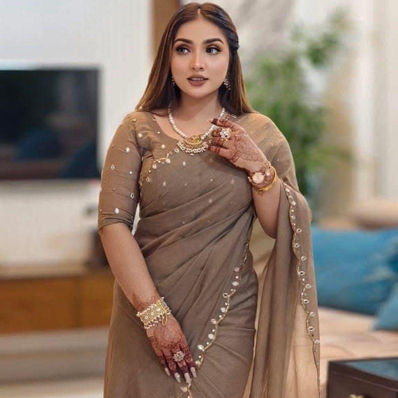 Semi Moslin Sharee with Blouse Piece ছবি 3