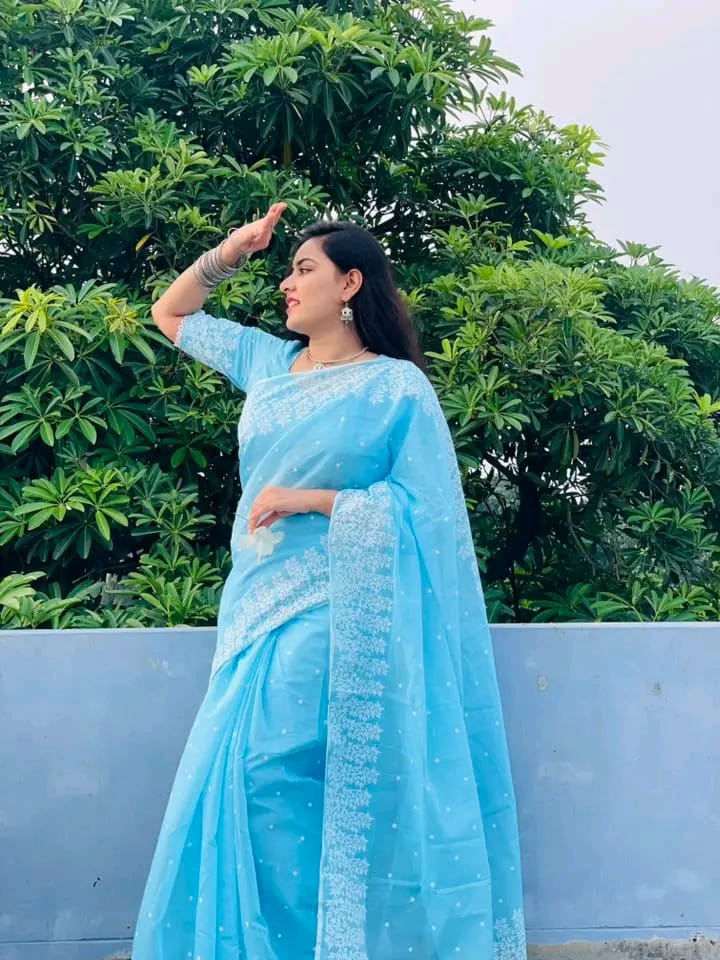 Half silk block print sharee ছবি 5