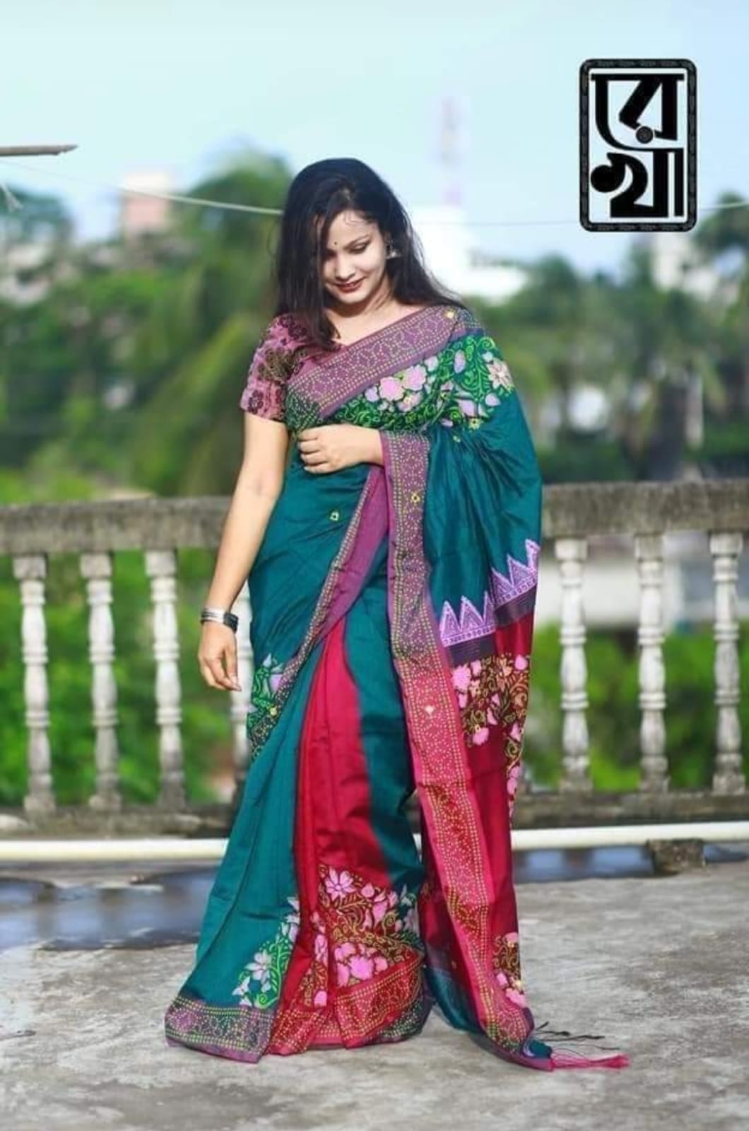 হ্যান্ডপ্রিন্ট হাফসিল্ক শাড়ী ছবি 10
