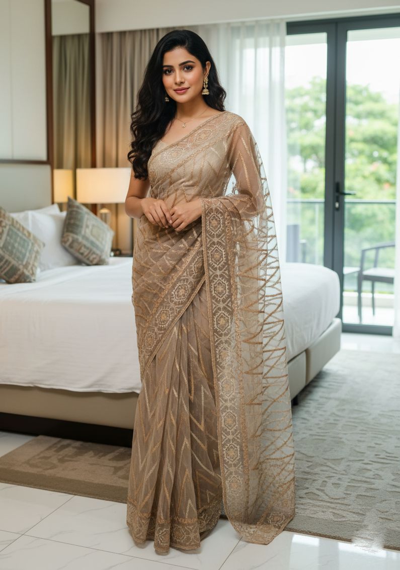 Georgette Organza Saree ছবি 9