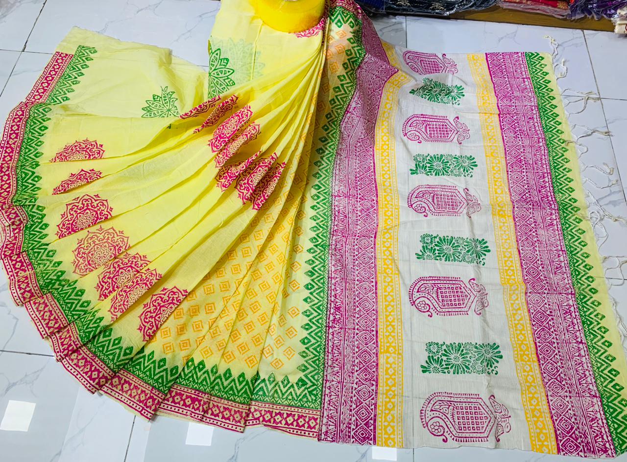 সুতি ব্লক প্রিন্ট শাড়ী ছবি 16