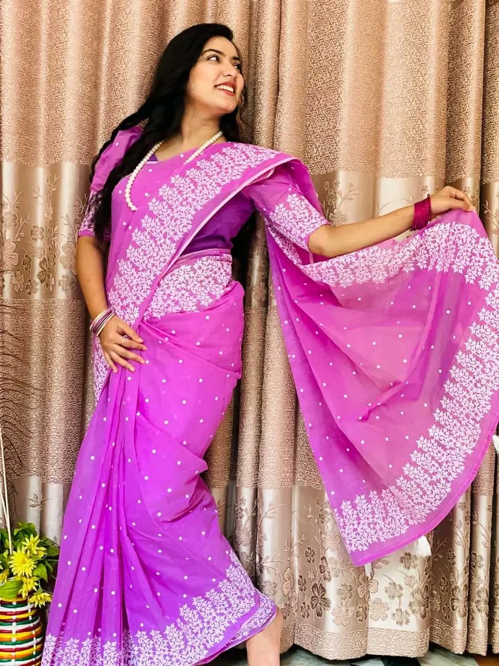 Half silk block print sharee ছবি 3