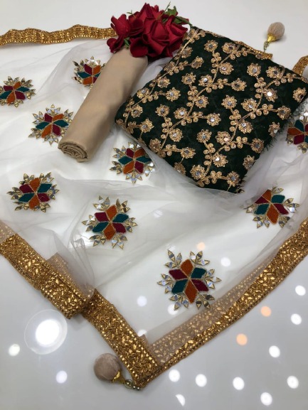 সেমী স্টিচড জর্জেট এমব্রয়ডারি থ্রী পিস