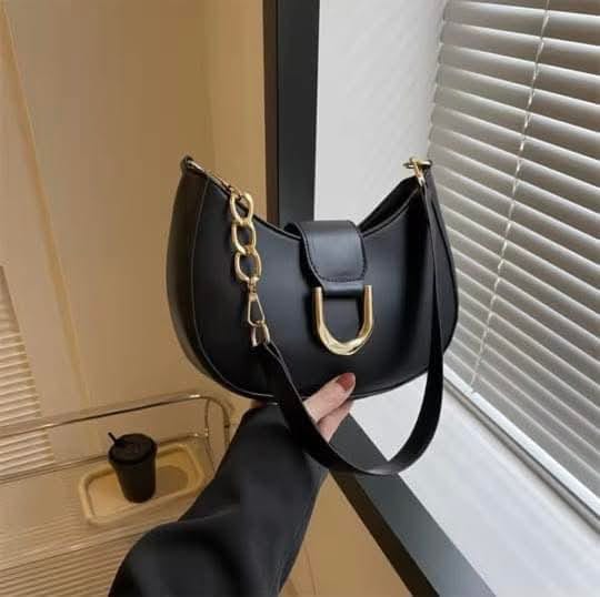 Simple candy color half round zipper+button chain shoulder bag ছবি 3