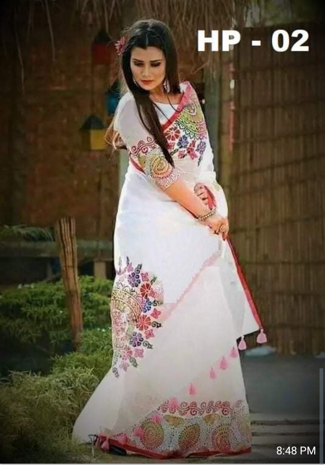 হ্যান্ডপ্রিন্ট হাফসিল্ক শাড়ী ছবি 11