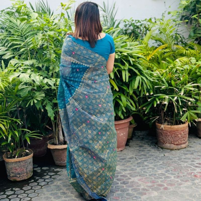 Block Print Sharee with Blouse Piece ছবি 3