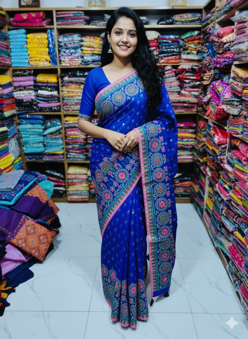 Premium Silk Boutique Skin Print Shari ছবি 4