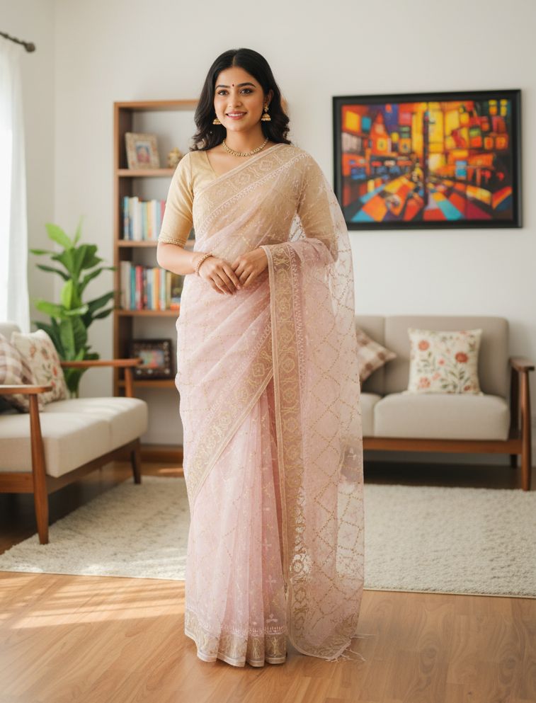 Georgette Organza Saree ছবি 5