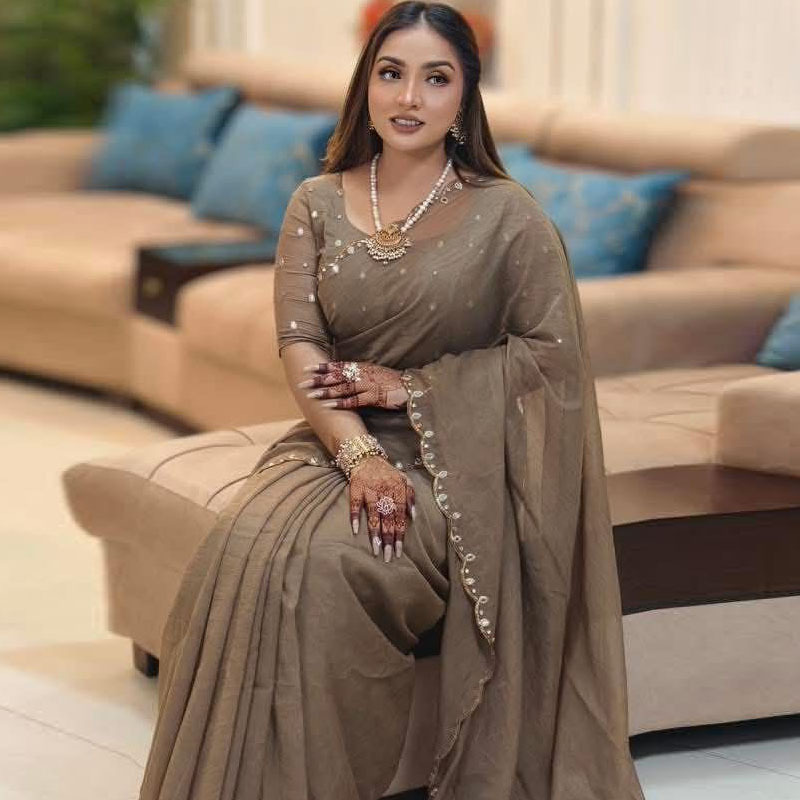 Semi Moslin Sharee with Blouse Piece ছবি 2