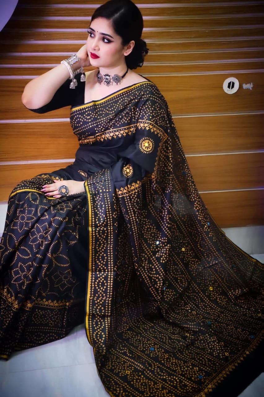 Block Print Reshmi Silk Sharee ছবি 4