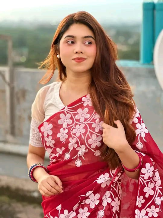 Half silk block print sharee ছবি 3