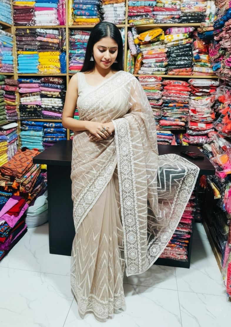 Georgette Organza Saree ছবি 7