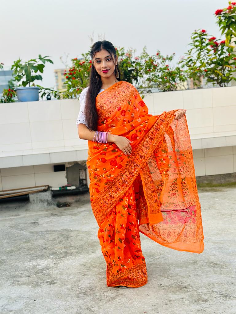 হাফ সিল্ক স্ক্রিন প্রিন্ট শাড়ি ছবি 6