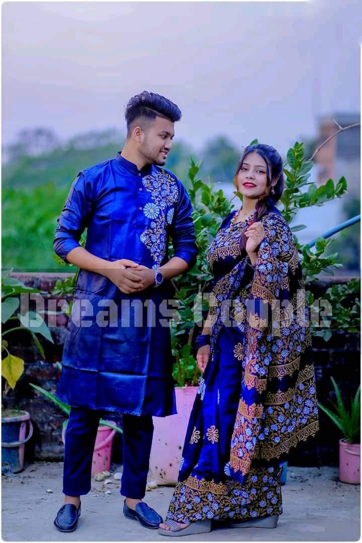 এক্সক্লুসিভ ধুপিয়ান সিল্ক শাড়ি & পাঞ্জাবি কাপল ড্রেস ছবি 10
