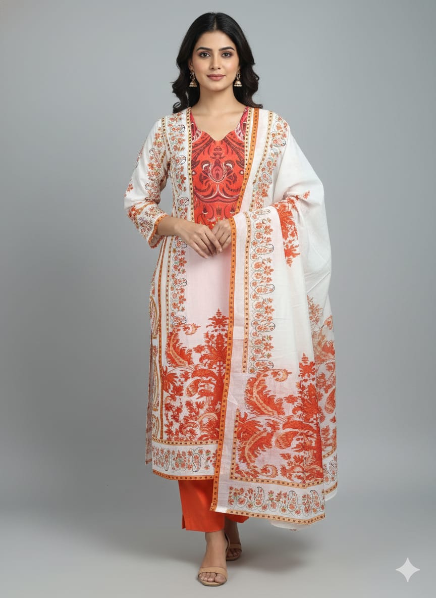 Ready Made Pure dubai silk  Digital  Print Three Piece