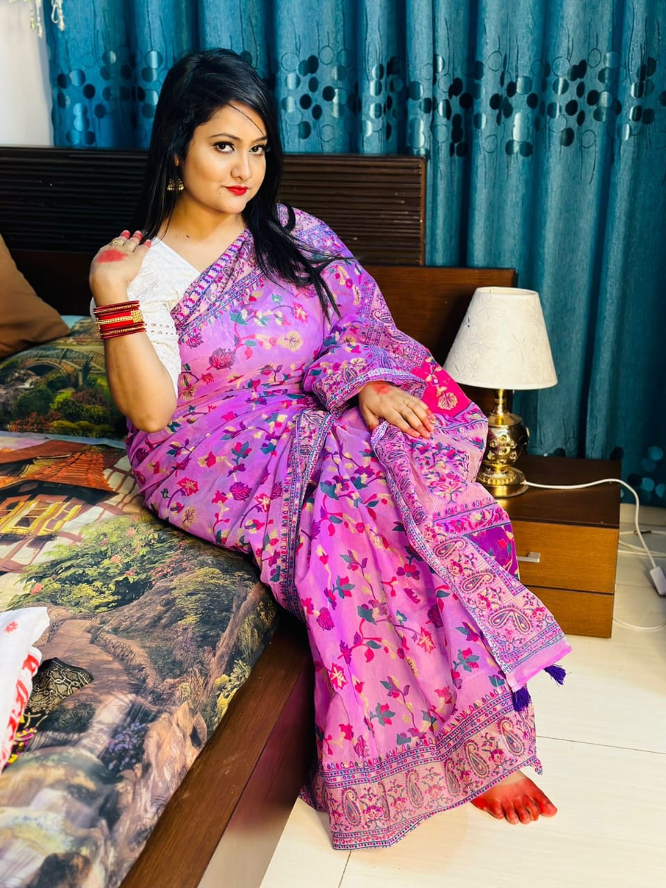 হাফ সিল্ক স্ক্রিন প্রিন্ট শাড়ি ছবি 5