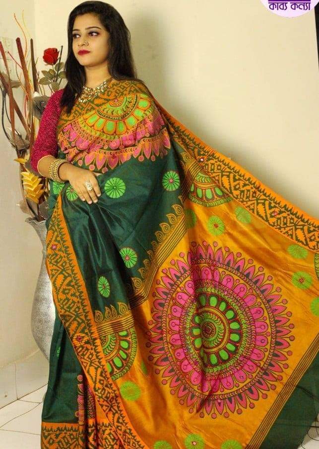 হ্যান্ডপ্রিন্ট হাফসিল্ক শাড়ী