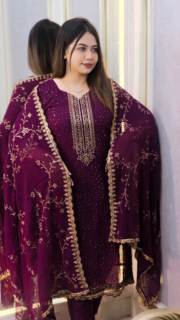 Georgette Embroidered Four-Piece Set ছবি 7