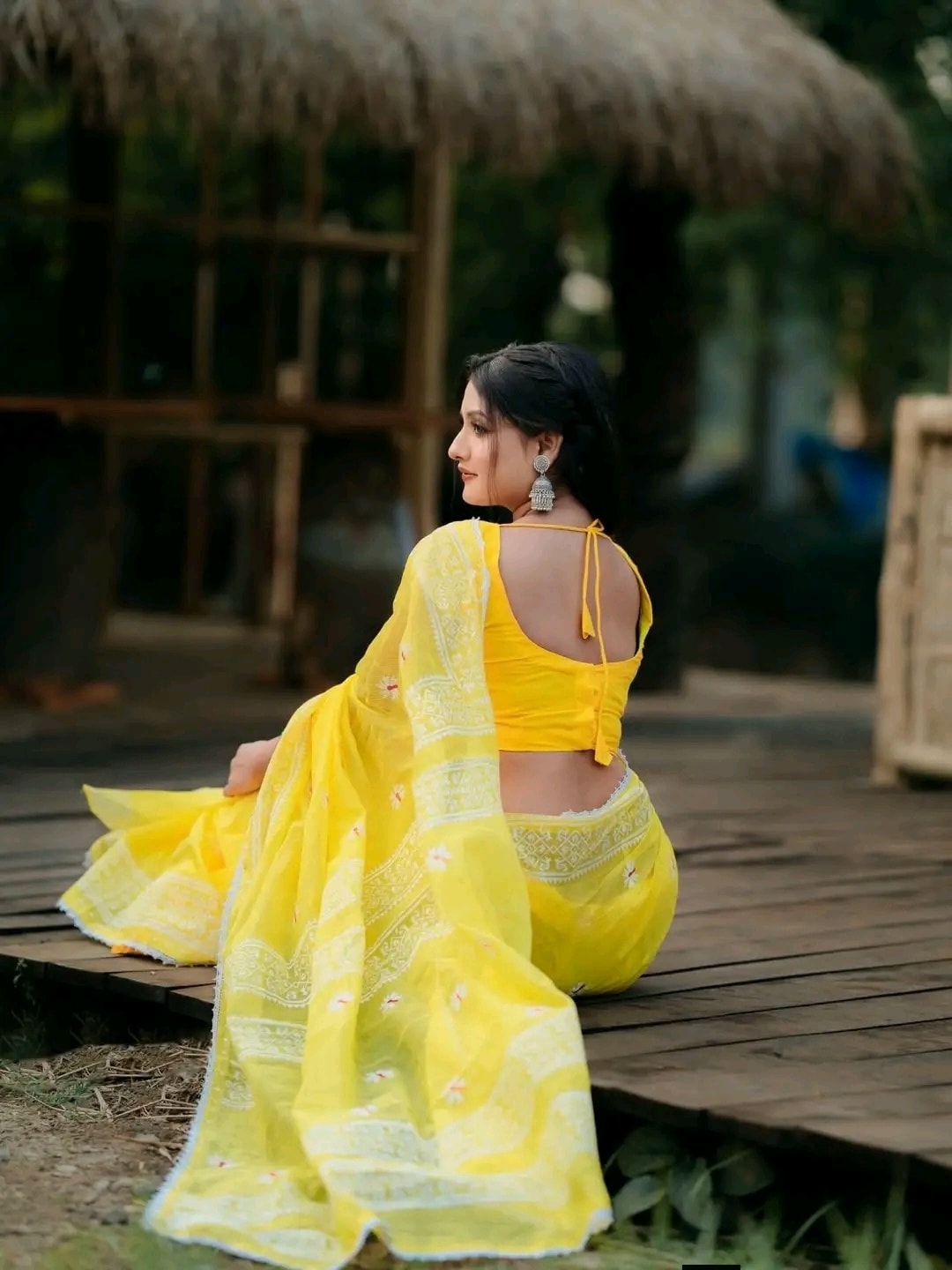 Half Silk Lace Work Saree ছবি 3