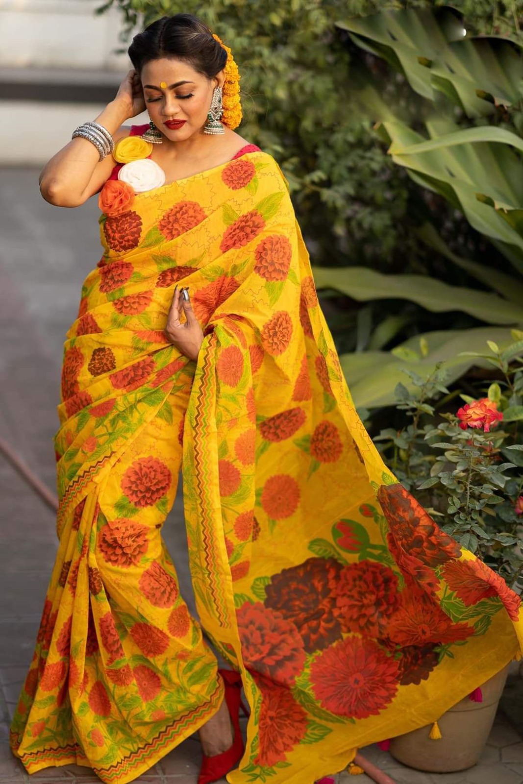 হাফ সিল্ক স্কিন প্রিন্ট শাড়ি ছবি 7