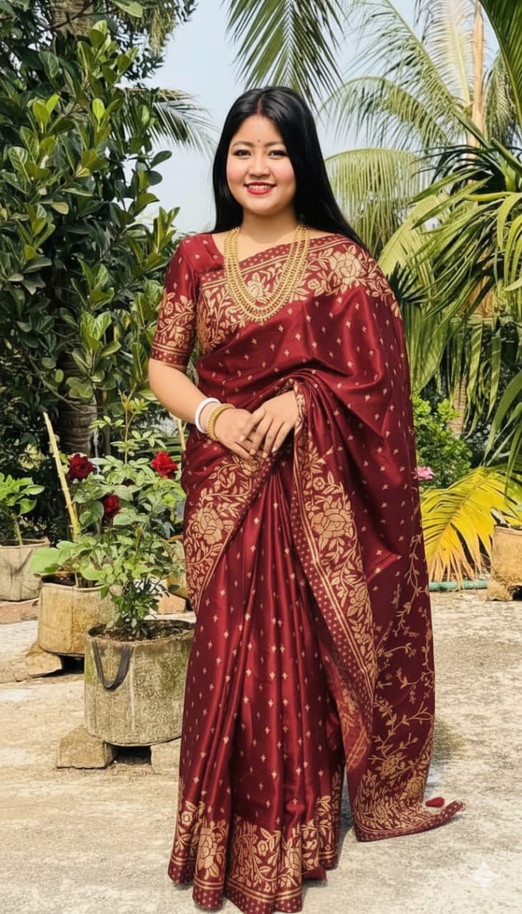Japani Silk Skin Print Sharee with Blouse Piece ছবি 2