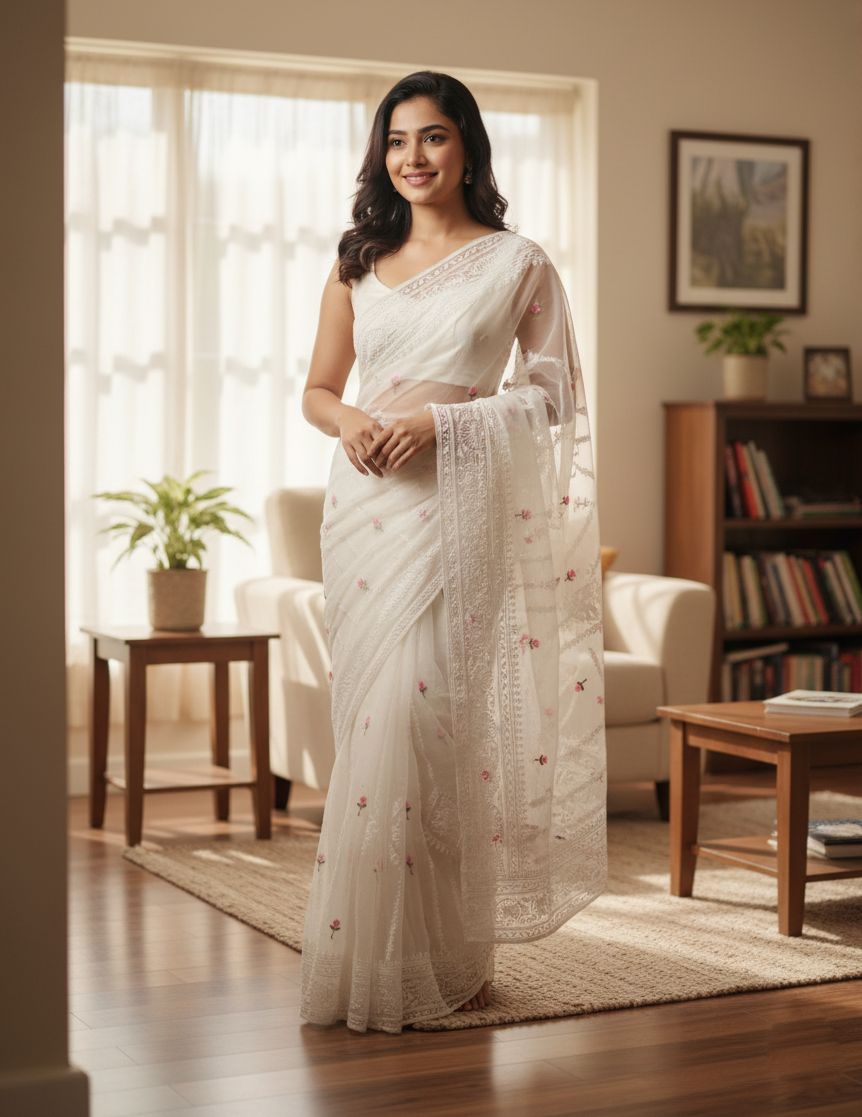 Georgette Organza Saree ছবি 3