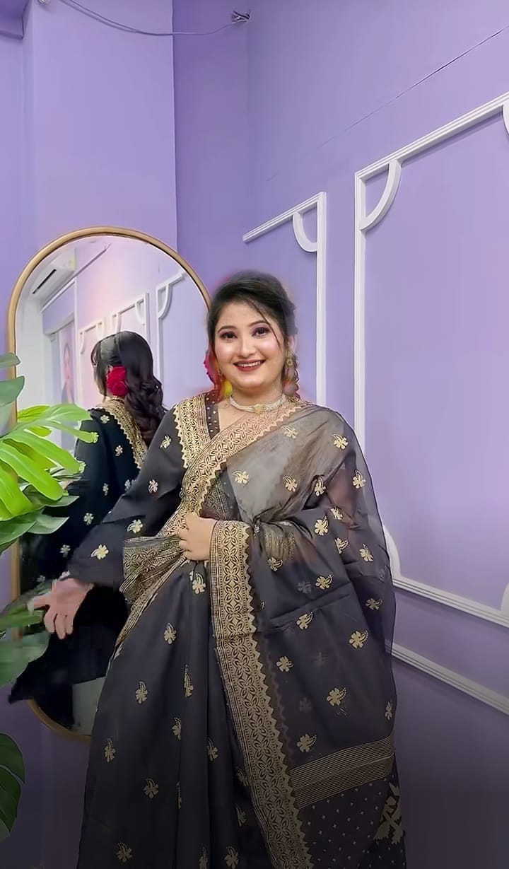 Semi Moslin Sharee with Blouse Piece ছবি 2