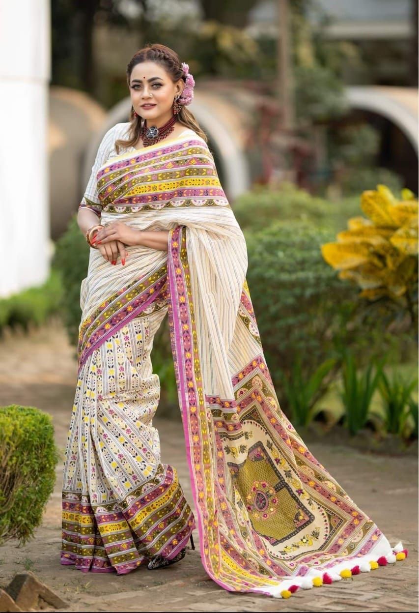 হাফ সিল্ক স্কিন প্রিন্ট শাড়ি ছবি 4