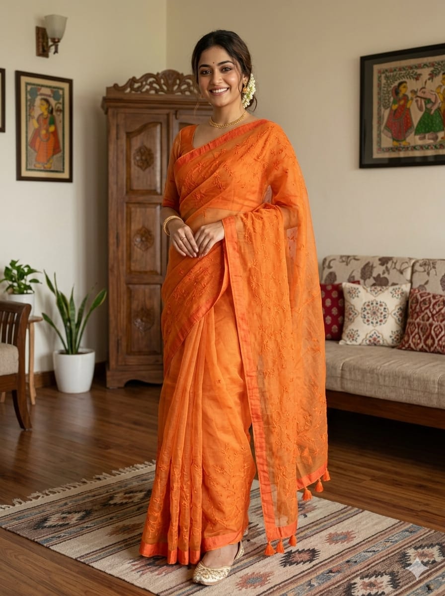 Embroidery Premium Half Silk Sharee