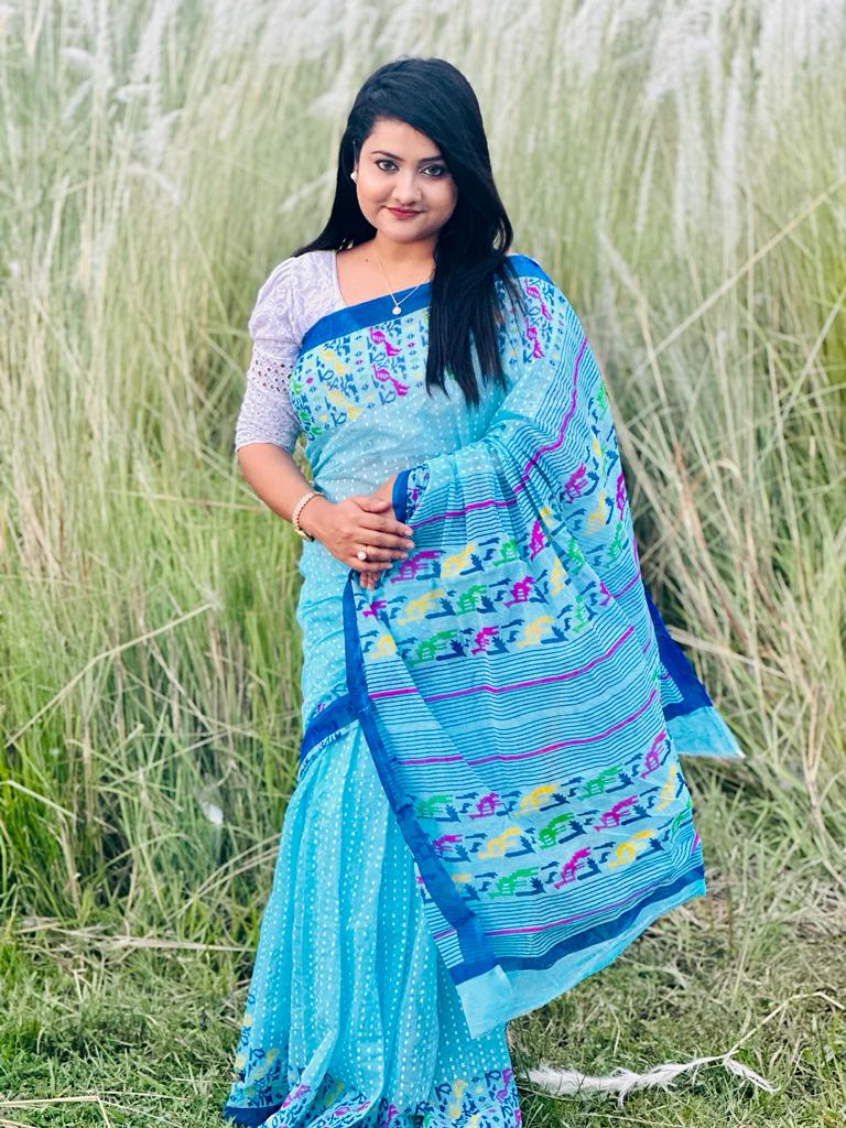হাফ সিল্ক স্ক্রিন প্রিন্ট শাড়ি