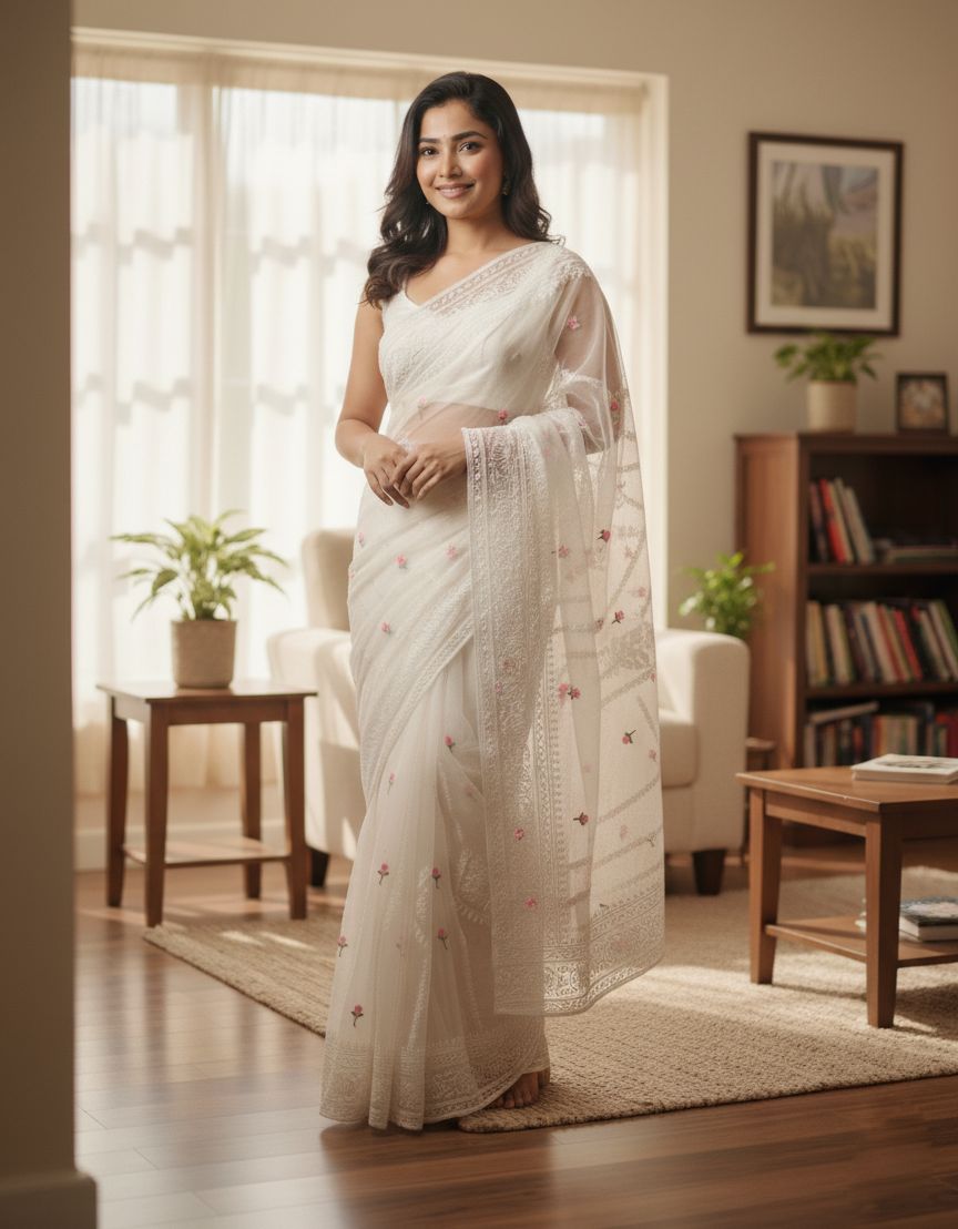 Georgette Organza Saree ছবি 6