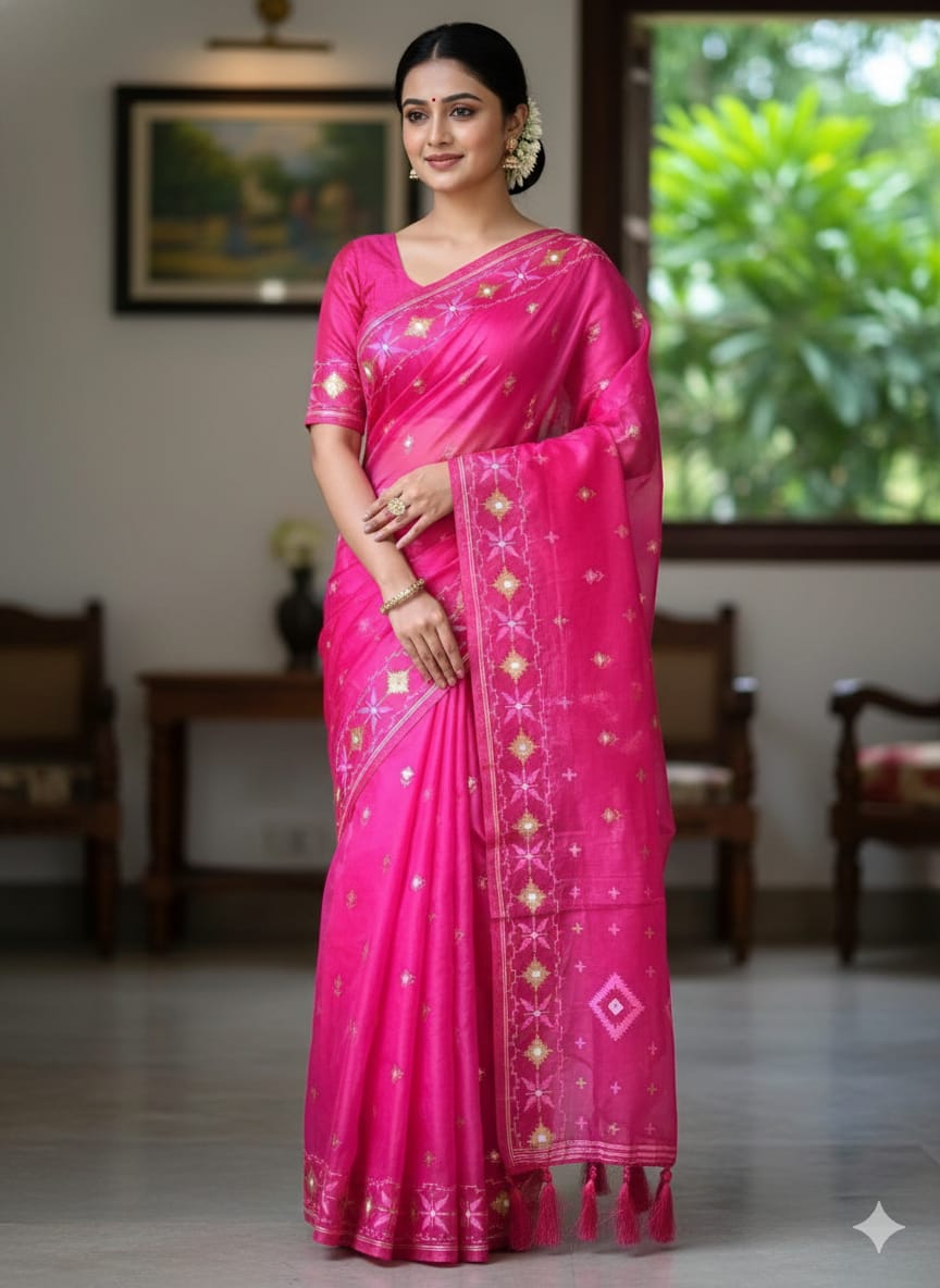 Half Silk Jamdani Print Saree
