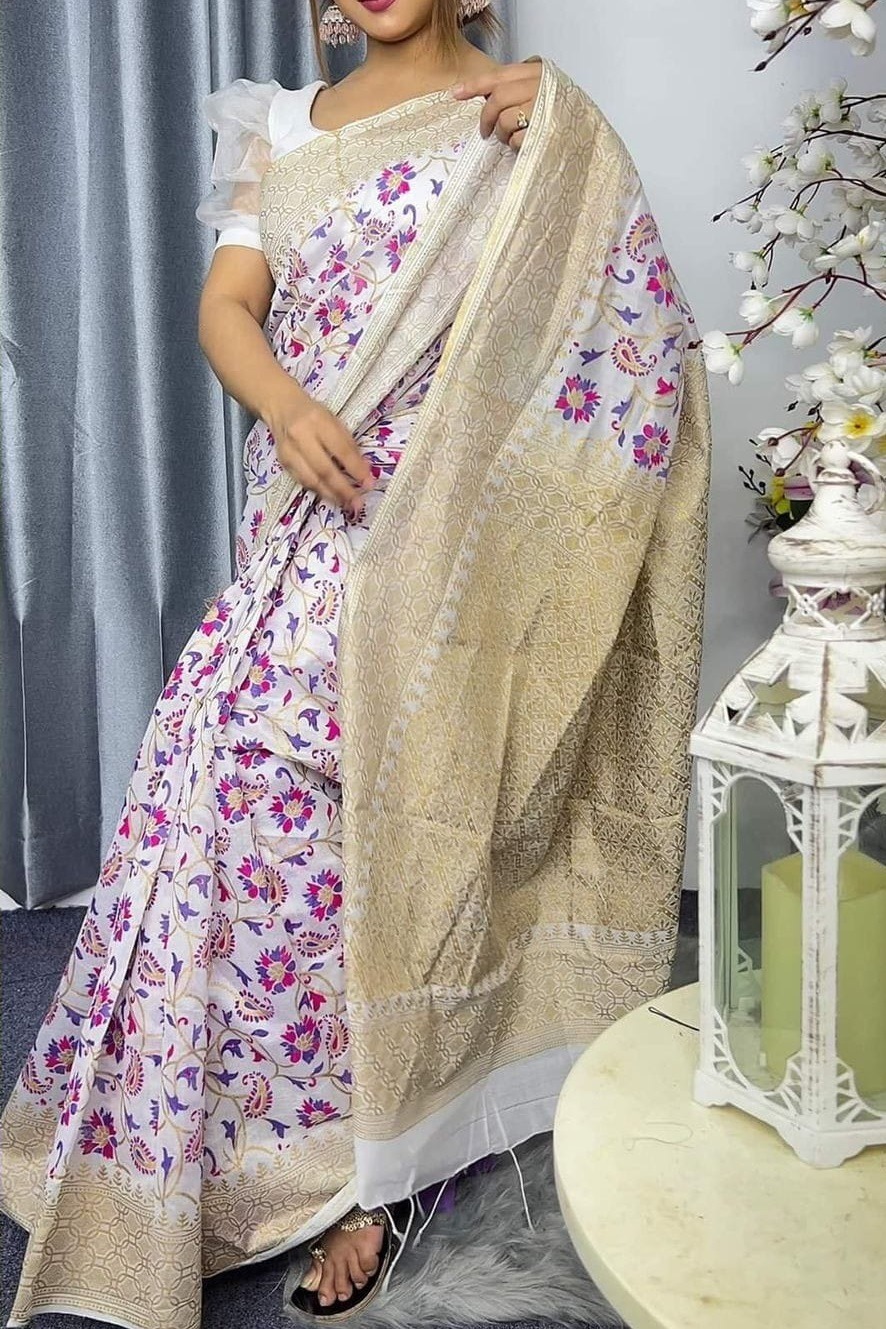 হাফ সিল্ক স্ক্রিন প্রিন্ট শাড়ি