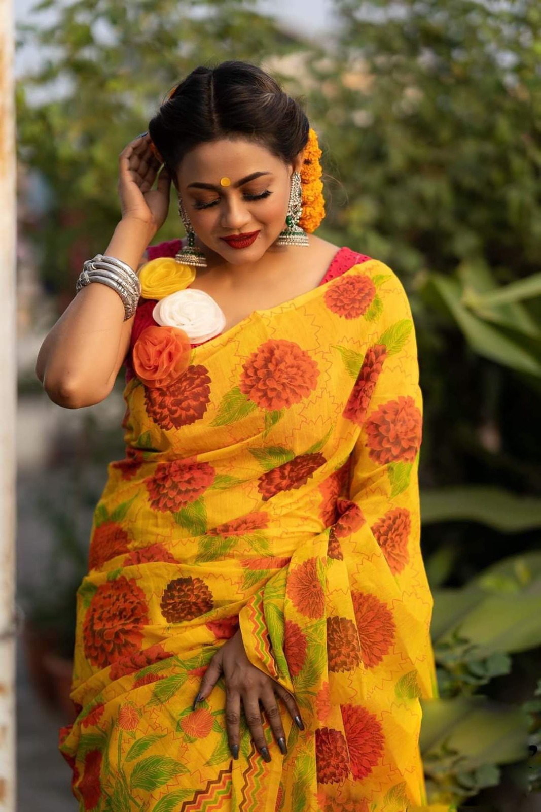 হাফ সিল্ক স্কিন প্রিন্ট শাড়ি ছবি 8