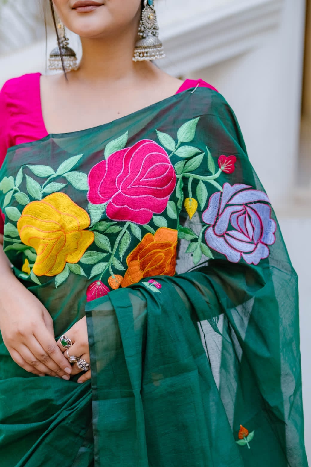 হাফ সিল্ক এমব্রয়ডারি শাড়ি। ছবি 12