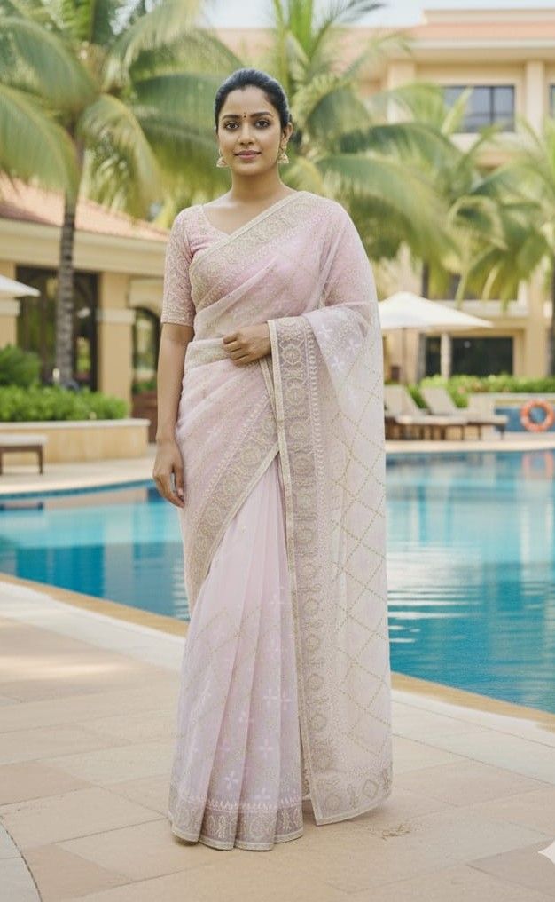Georgette Organza Saree ছবি 18