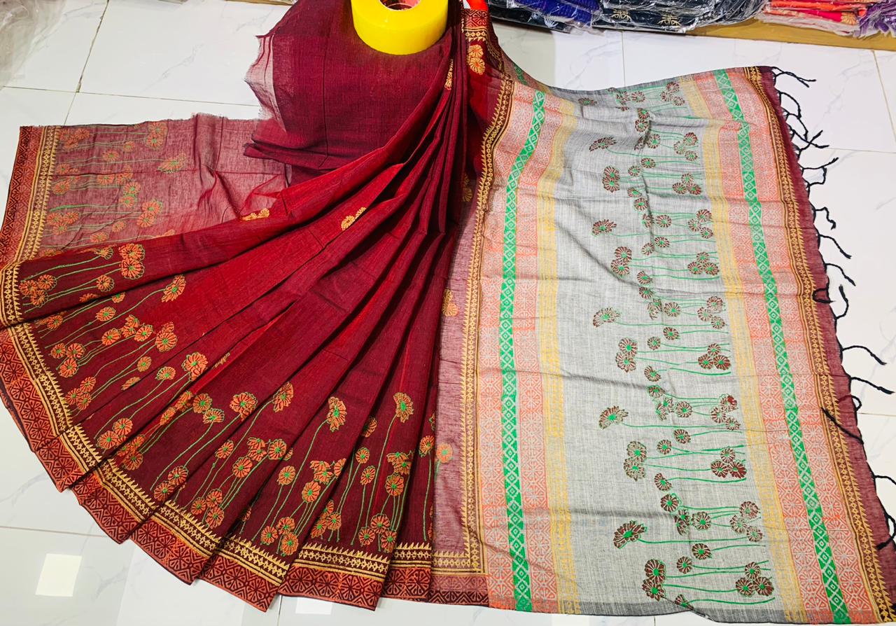 সুতি ব্লক প্রিন্ট শাড়ী ছবি 10