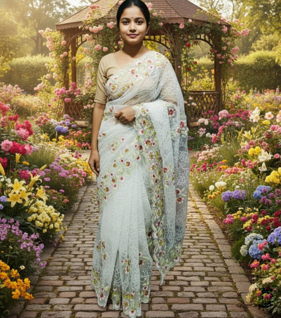 Georgette Organza Saree ছবি 11