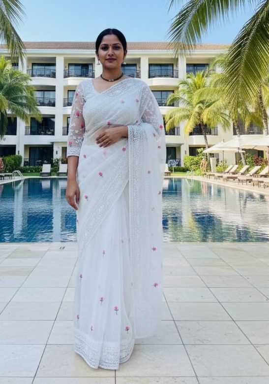 Georgette Organza Saree ছবি 17