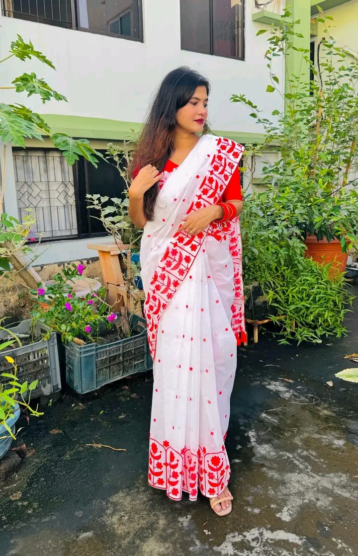 Half silk block print sharee ছবি 3