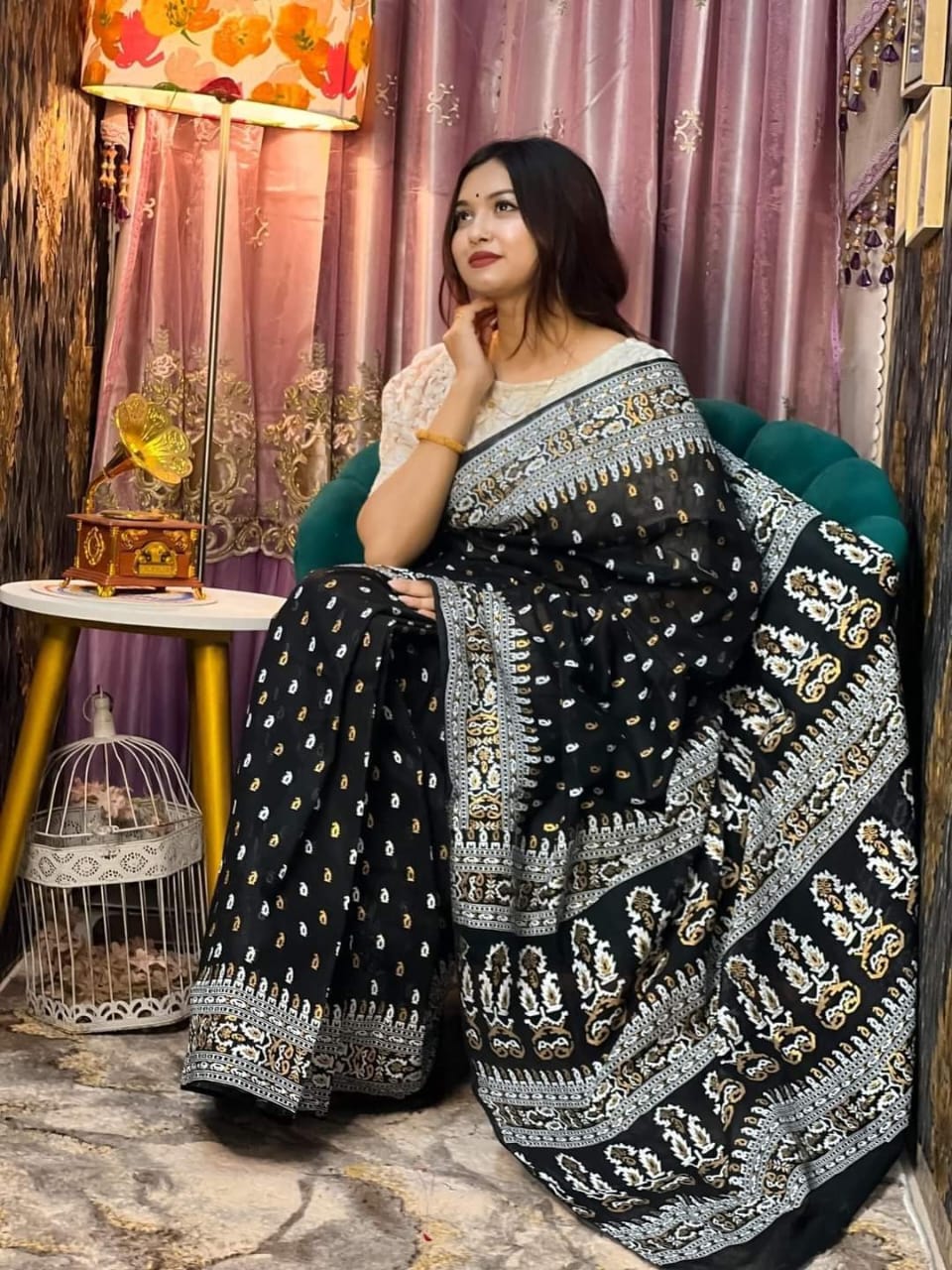 Half Silk Handprited Sarees ছবি 15
