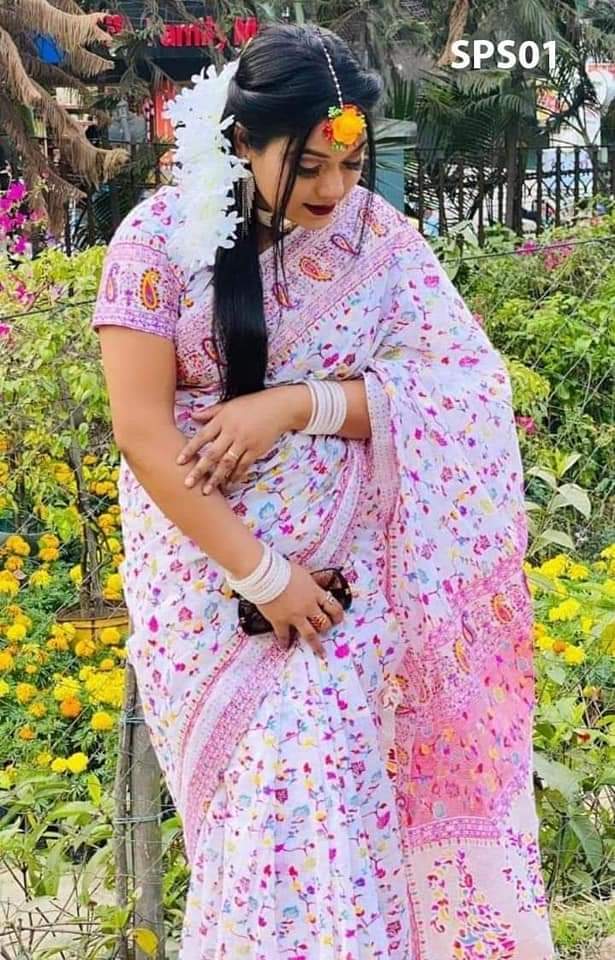 হাফ সিল্ক স্ক্রিন প্রিন্ট শাড়ি ছবি 7