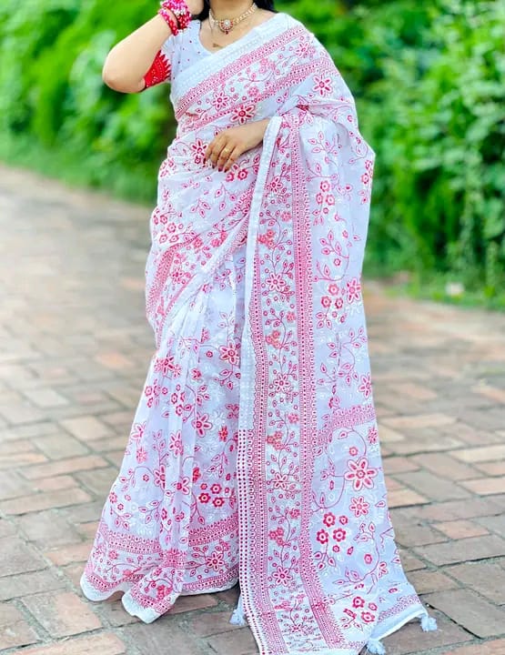 Half silk  print sharee
