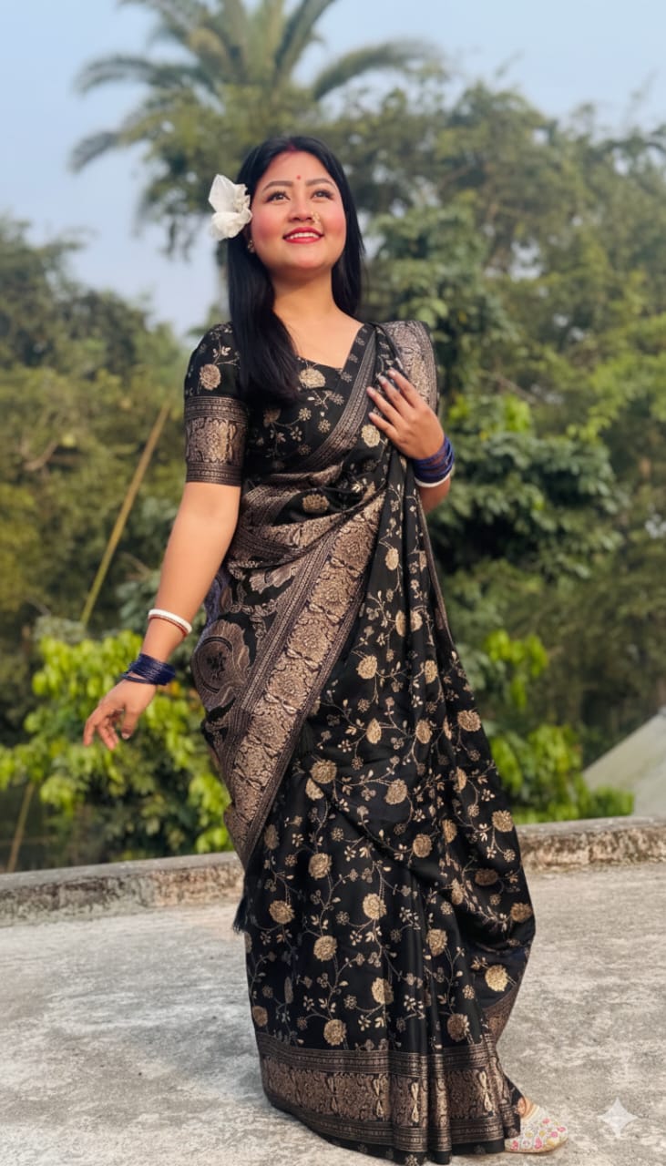 Japani Silk Skin Print Sharee with Blouse Piece ছবি 3