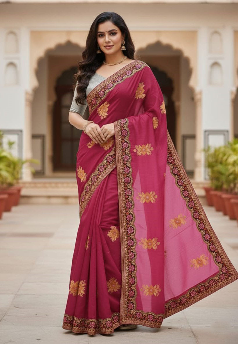 Premium Embroidery Semi Moslin Sharee
