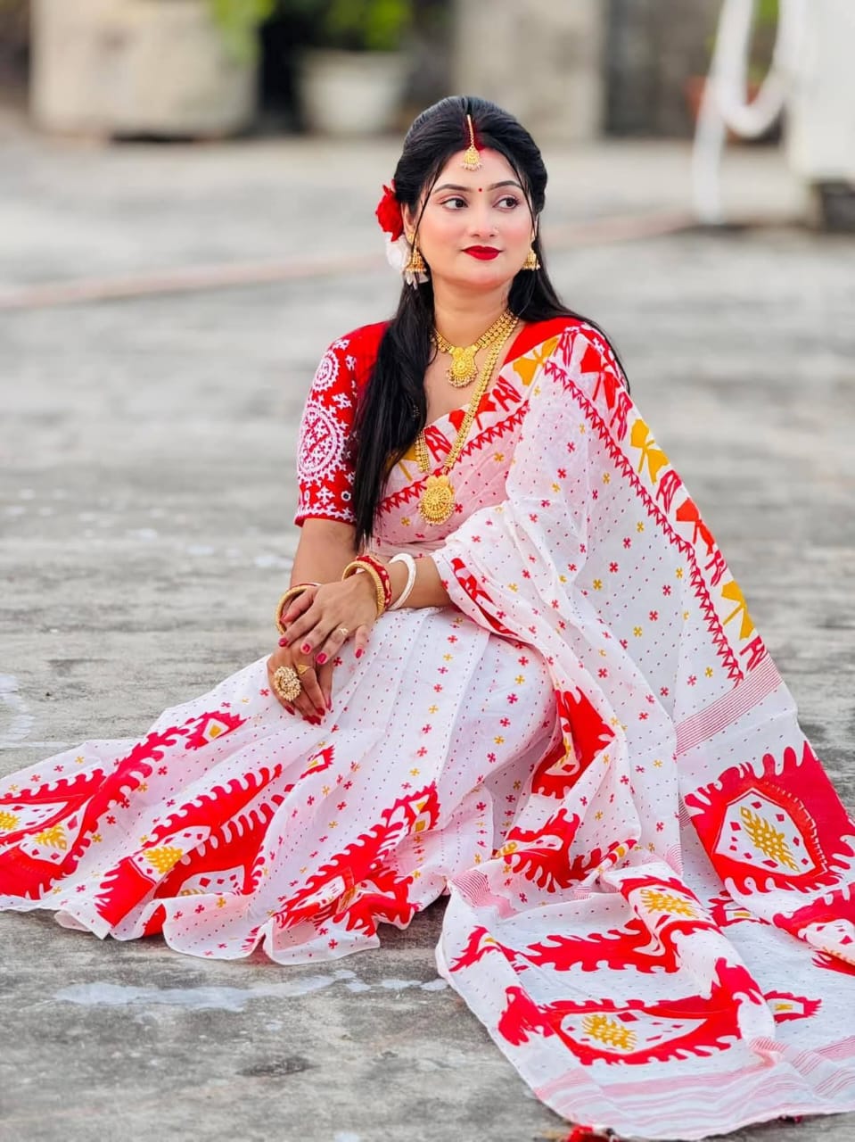 Half silk block print sharee ছবি 2