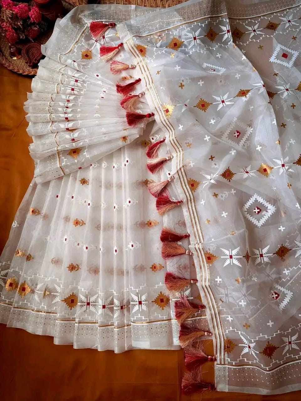 Half Silk Jamdani Print Saree ছবি 9