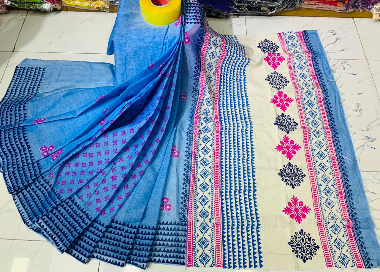 সুতি ব্লক প্রিন্ট শাড়ী ছবি 4