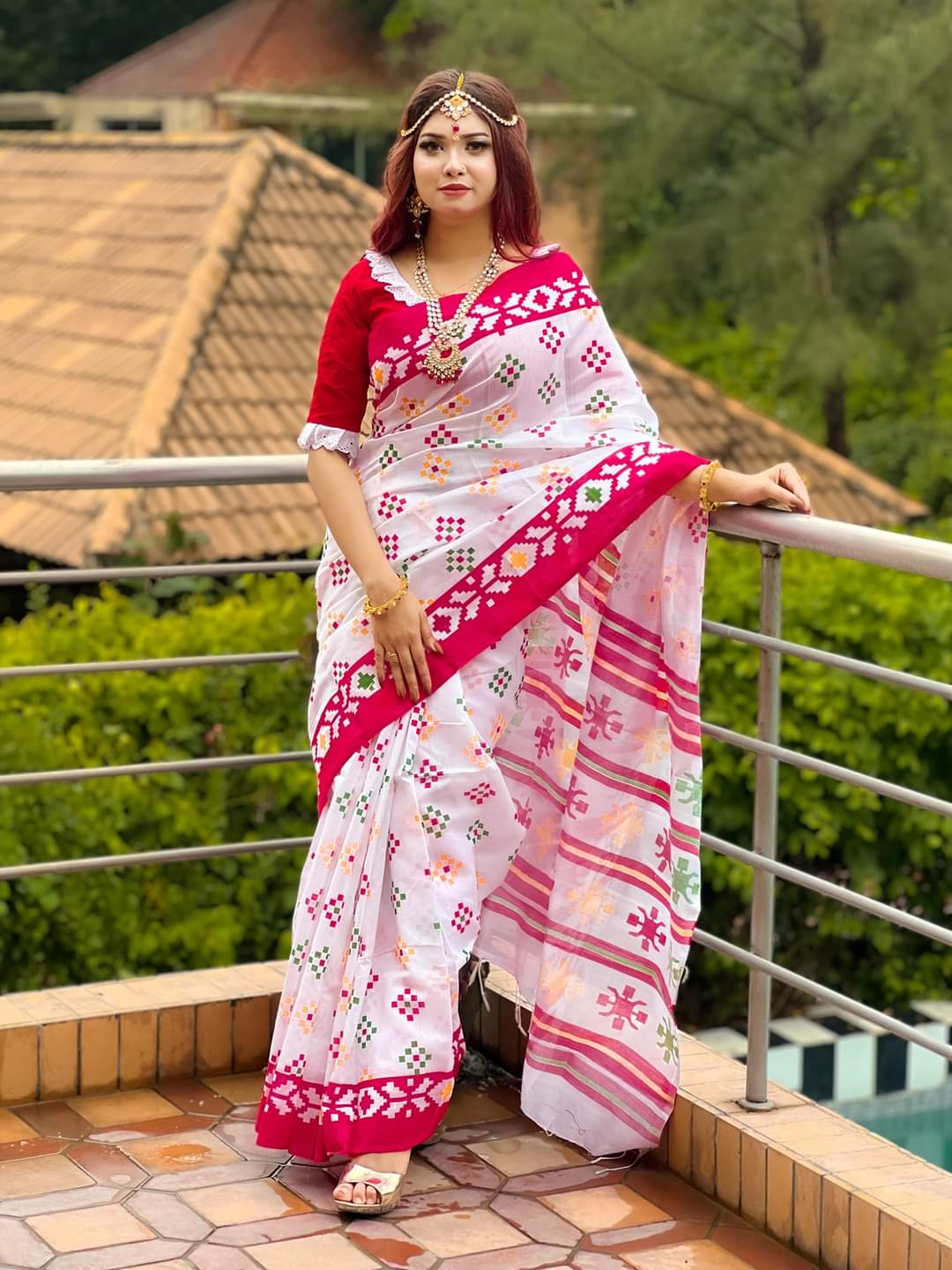 হাফ সিল্ক স্কিন প্রিন্ট শাড়ি ছবি 8